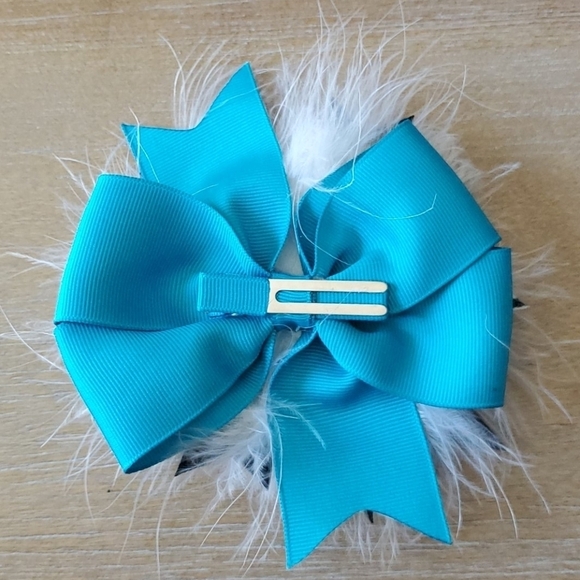 Turquoise Black Over the top Hair Bow - Picture 2 of 2
